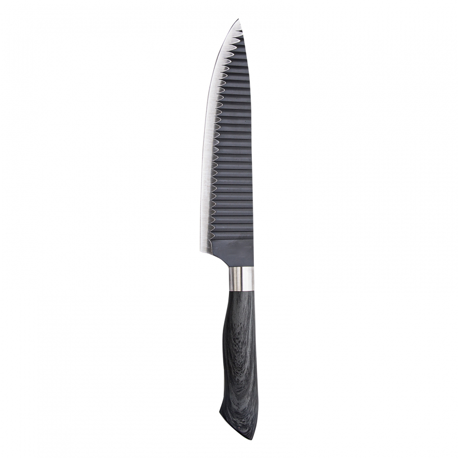 Cuchillo de cocina de acero inoxidable de 5 piezas de venta caliente, con mango recubierto de madera PP + tpr, juego de cuchillo de cocina de alta calidad 