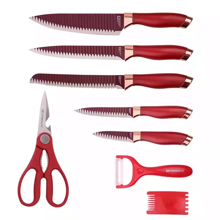 El conjunto de 8 piezas más atractivo para la venta caliente, cuchillo de cocina, rojo, con caja de regalo 