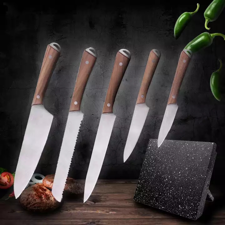 Caja de regalo 3cr13 juego de cuchillos de cocina de acero inoxidable con mango de madera 