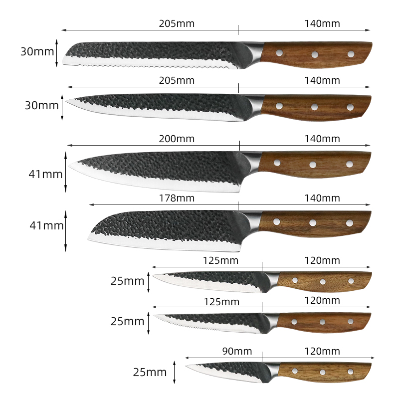 Japón forjó 430 almohadas de acero inoxidable cuchillo de acacia madera mango de acacia y cuchillo de chef en bloque 