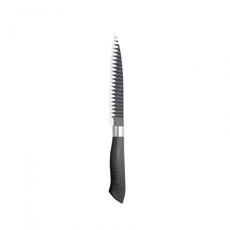 Cuchillo de cocina de acero inoxidable de 5 piezas de venta caliente, con mango recubierto de madera PP + tpr, juego de cuchillo de cocina de alta calidad 